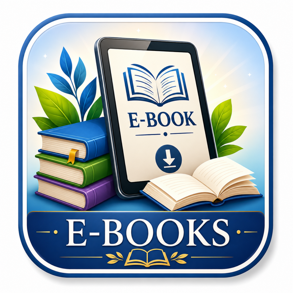 E-Books category icon featuring digital books, eBook reader, tablet and knowledge library for UttamShop.in